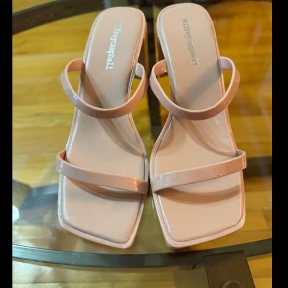 NWOB Jeffrey Campbell Jamm Jelly Heeled Slide Sandals Beige Pink Sz 7 - Picture 2 of 3